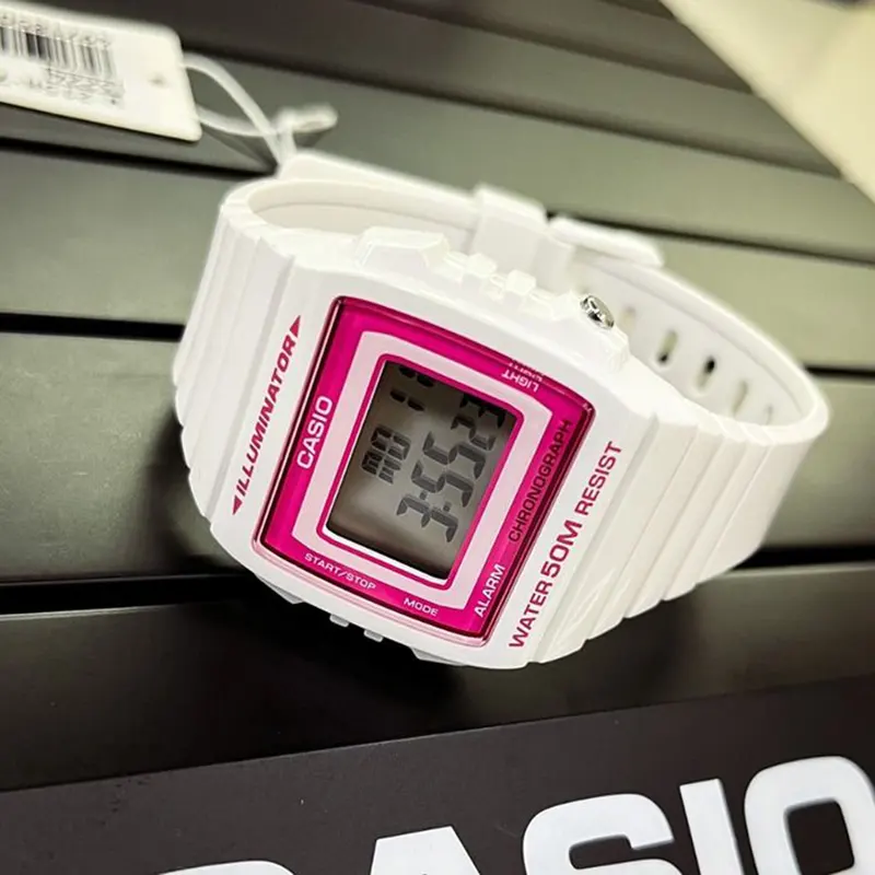 Casio Youth Illuminator Digital Dial White Band Ladies Watch- W-215H-7A2V